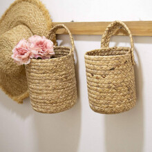 2X Wandbehang Rattan Korb Pflanzer Indoor Outdoor HäNgeseil Blume Pflanze Topf Korb Dekor, HäNgende Blumentopf Korb S.