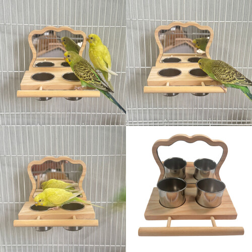 Perchoirs à oiseaux avec miroir et plat à nourriture pour cage, 1