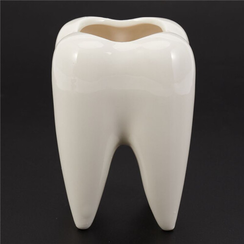 3X Tooth Shape White Ceramic Flower Pot Modern Design Planter Teeth Model  Desktop Pot  Gift(Without Plants) 2