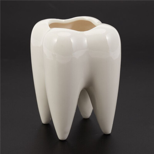 3X Tooth Shape White Ceramic Flower Pot Modern Design Planter Teeth Model  Desktop Pot  Gift(Without Plants)