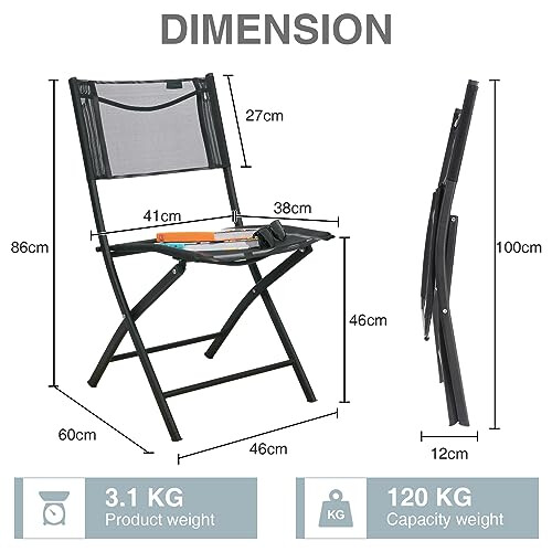 Homecall Garden camping folding chair black textilene 2
