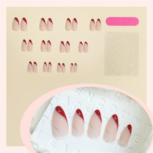 French Tip Press-on Nails Almond Shape Full Cover 1