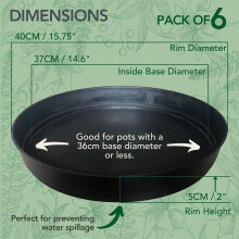 6 Pack Outdoor & Indoor Plant Pot Saucers ? Frost & Crack Resistant. Durable Round Black Trays, High Rims, Lightweight And Reusable. UK Made. Prevent
