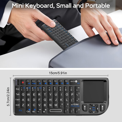 Mini teclado sem fio com touchpad retroiluminado branco/7 cores, mouse e lanterna – portátil, elegante e compatível com PCs, tablets, TVs e 1