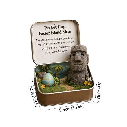 Caixa de presente de Páscoa em miniatura com tema Moai e cartões. 2