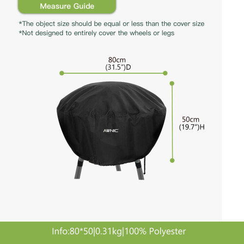 AWNIC Fire Pit Cover Waterproof Round Firepit Cover with Hook and Loop Fasteners 420D Polyester ?80x50cm 1
