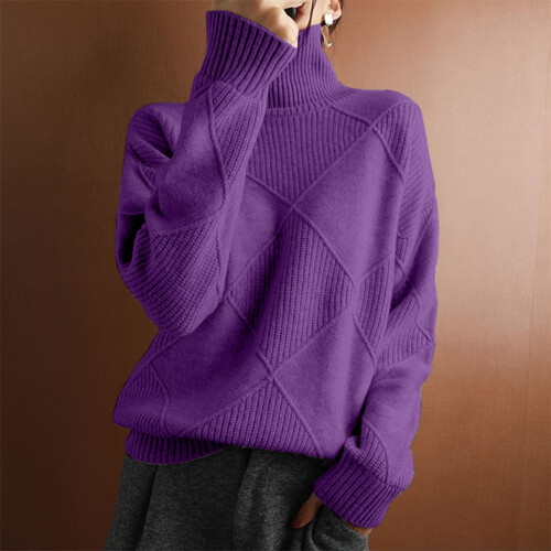 Pull en maille pour femme, manches longues, col rond oversize 1