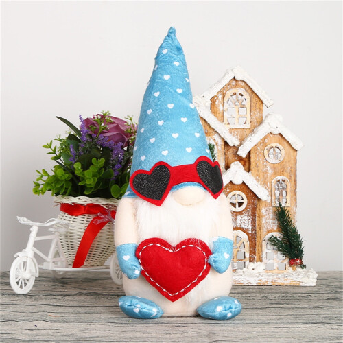 Rudolph Gnome Ornament Blue Faceless Plush Doll
