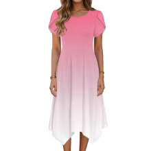Dammode Avslappnad Klänning med Gradient Färg 3/4 Ärm V-ringning Lös och Böljande Klänning Mjuk Stretchig Bekväm för Vår Sommar Vardagsoutfit