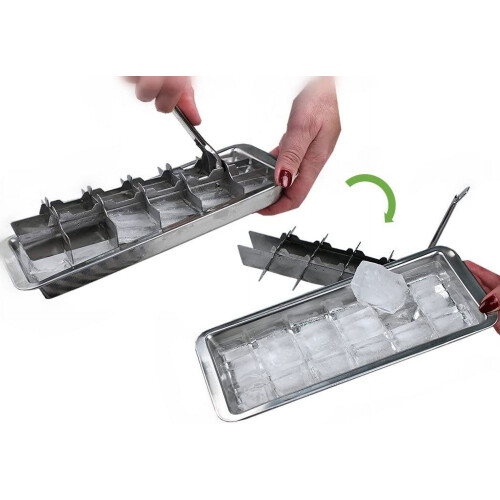 Lever-Style Stainless Steel Ice Cube Tray, 18-Cube 1