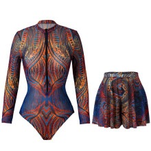Women's long sleeve zip-up swimsuit set with sun protection
