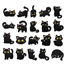 20 Stück schöne schwarze Katzen-Aufkleber aus Stoff zum Anpassen