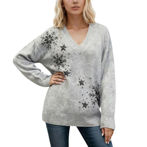 Women's casual pullover sweater with beaded sequins 1 pc