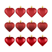 12pcs Red Heart-Shaped Christmas Ornaments 4.5cm