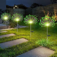 Luces solares para fuegos artificiales, 120 LED, cable de cobre de 40", paquete de 4