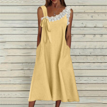 Rochie de vară pentru femei, design casual, fără mâneci, cu guler în V, curea, lejeră, linie A, ușoară, pentru vacanță la plajă, pentru
