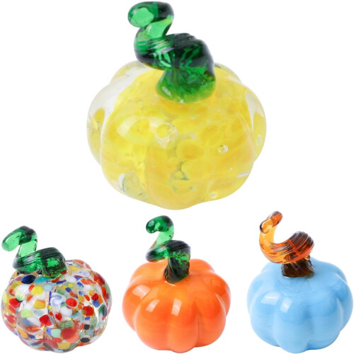 Blown Glass Pumpkin Decor 4 pcs 1.3 inch