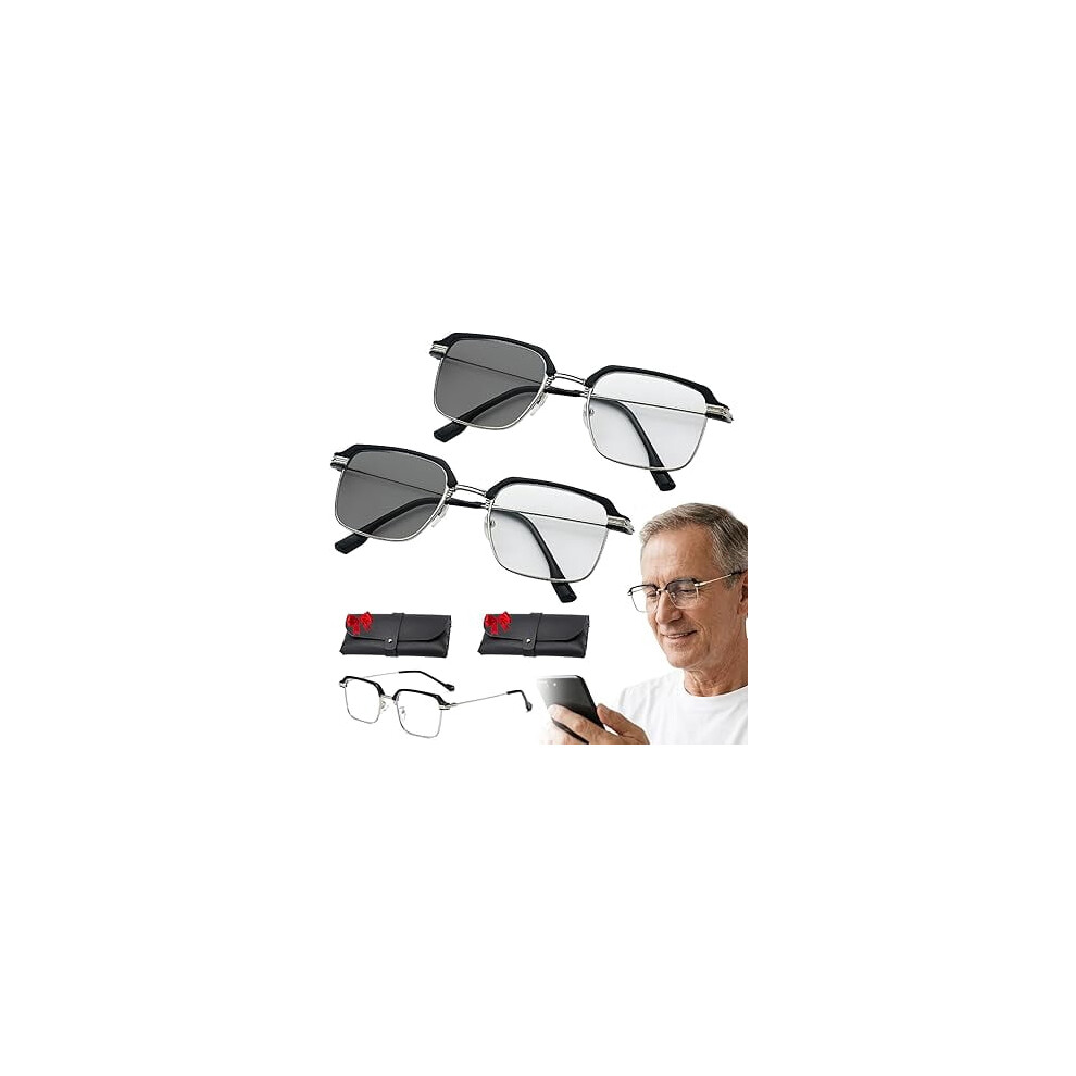 Black/Gold & Semi-Rimless Crystal Clear Focus Reading Glasses For Men & Women, Frameless Smart Zoom Reading Glasses