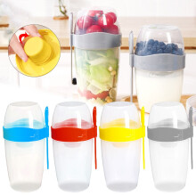 Lekvrije saladepot met dressingvakje en lepel – Grote container voor overnight oats, draagbare maaltijdvoorbereidingspot voor op kantoor, geel