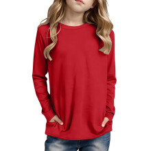 Camiseta de manga larga lisa para niña, color rojo, talla 140