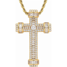 Collier croix pour homme en laiton plaqué or avec zircon cubique
