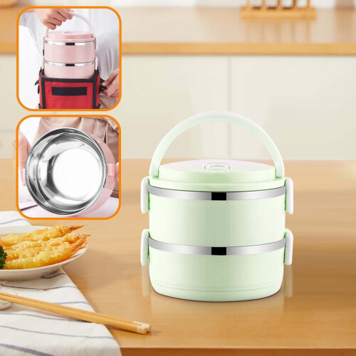 Stainless Steel 2-Tier Bento Box with Lid