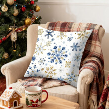Joulutyynynpäällinen sinikultainen pellava 18x18 tuumaa