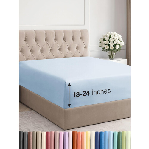 Cearșaf cu fermoar Sky Blue Queen, buzunar adânc de 60 cm