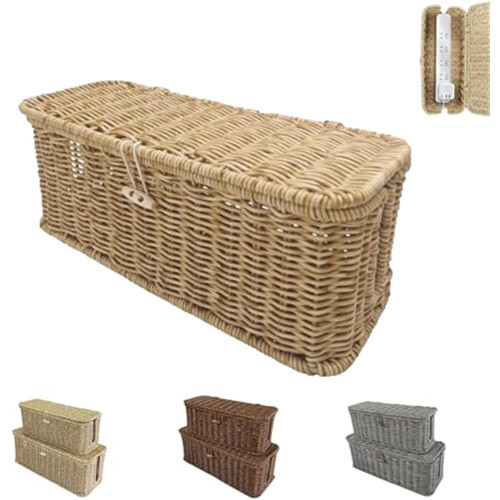 Håndflettet rotting kabelboks – ventileret, beige, 12,9x