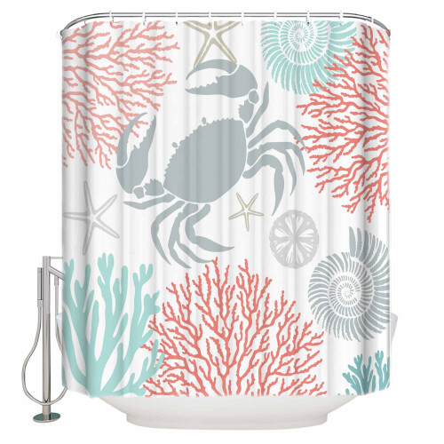 Duschvorhang mit Krabbenmotiv, 183 x 183 cm, wasserdichtes Polyester