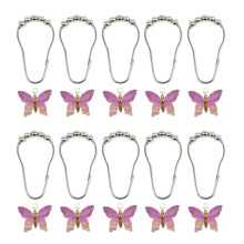 Crochets de rideau de douche papillon – Acrylique et métal, lot de 10