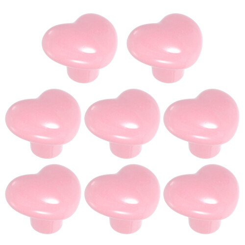 Pink Ceramic Heart Knobs for Cabinets 8 pcs
