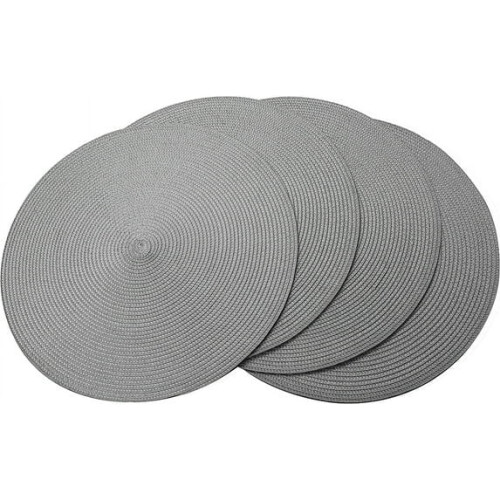 Woven Circular Placemats PP Gray 15 inch 4 Pack