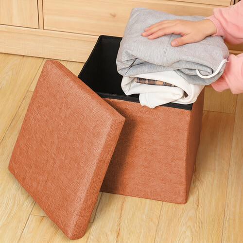 Storage ottoman with padded linen seat, 18-inch foldable