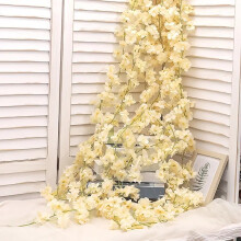 Ghirlanda in rattan con fiori di ciliegio gialli, 180 cm