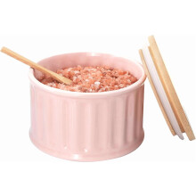 Keramisk kryddkruka med bambulock 473 ml rosa randig