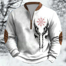 Age Norse Mythology Midweight Pullover Sweater For With Half Zip Neck Design