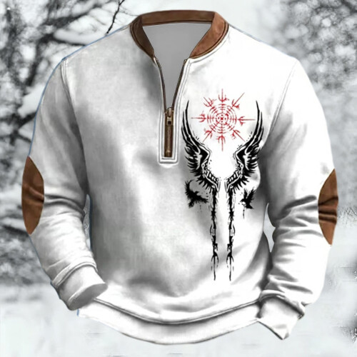 Age Norse Mythology Midweight Pullover Sweater For With Half Zip Neck Design