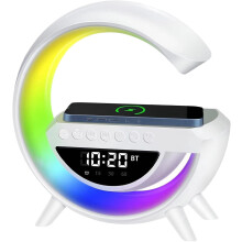 Altoparlante di ricarica wireless a forma di G con orologio, radio FM e