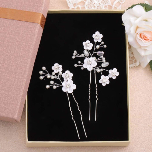 Fermagli per capelli da sposa con strass, perle e motivi floreali (2 pezzi) 2