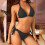Schwarzer, minimalistischer Damen-Bikini mit verstellbaren Bindebändern 1