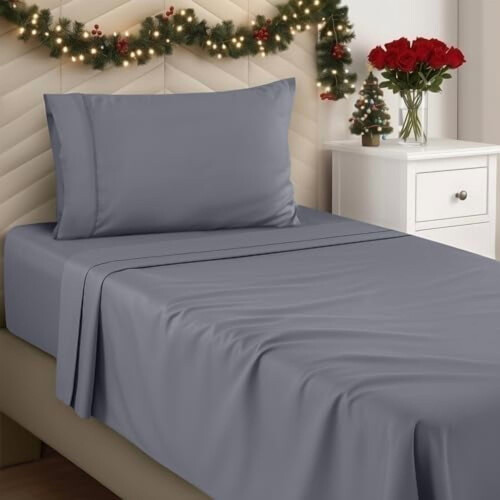 Ensemble de draps pour lit double - Polyester microfibre - 4 pièces