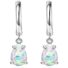 18K White Gold Plated Opal Dangle Earrings 925 Silver