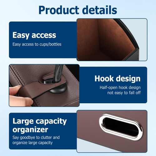 4-in-1 Car Backseat Organizer – Leather, Brown 2