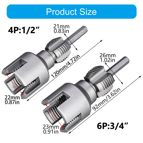 1/2inch'' 3/4'' Water Pipe Inner Hole Opener Electric Drill Hexagonal Tappings Tool Plastic Pipe Internal Thread Openers 2
