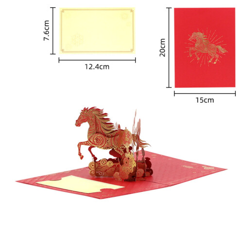 Carte de vœux cheval en relief doré 3D – 1 pièce 2