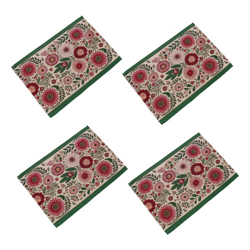 Multipurpose Placemat Florals Pattern-pack of four pink flowers