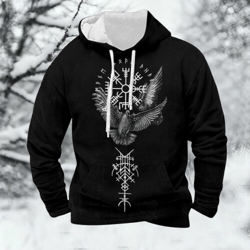 Kapuzenpullover im Retro-Stil mit nordischem Mythologie-Motiv