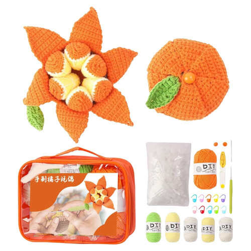 Crocheted Orange Doll Kit for Beginners with Yarn and Hook