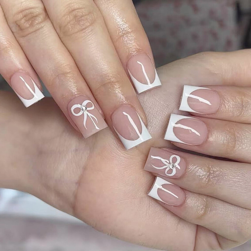 French Tip Press-On Nails Glossy 24 pcs